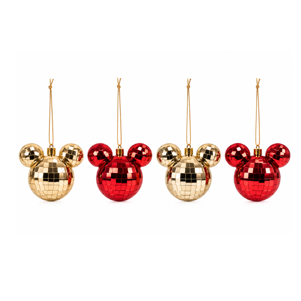 Disney Mickey Mouse Kerstballen Set van 4 – Ø 7,5 cm | Kunststof | Kerstboomversiering