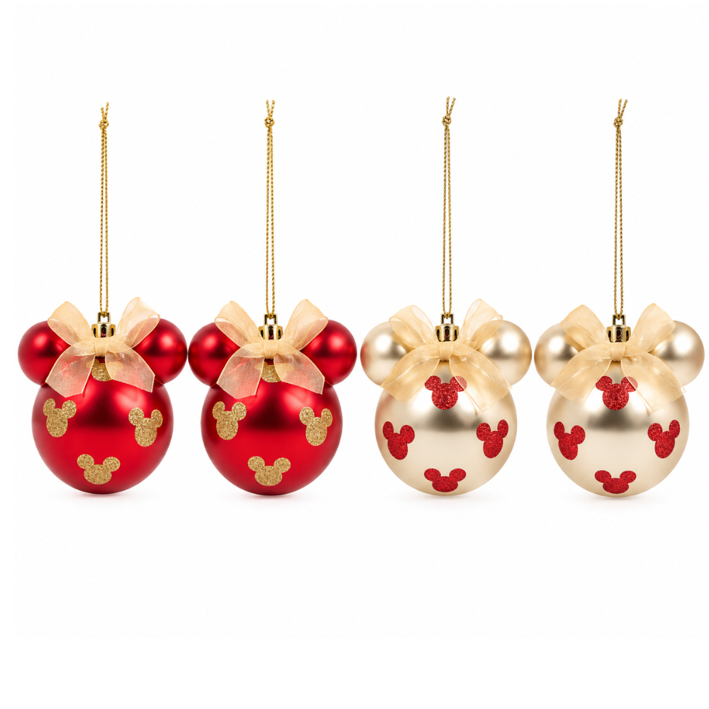 Disney Mickey Mouse Kerstballen Set van 4 – Ø 7,5 cm | Kunststof | Kerstboomversiering