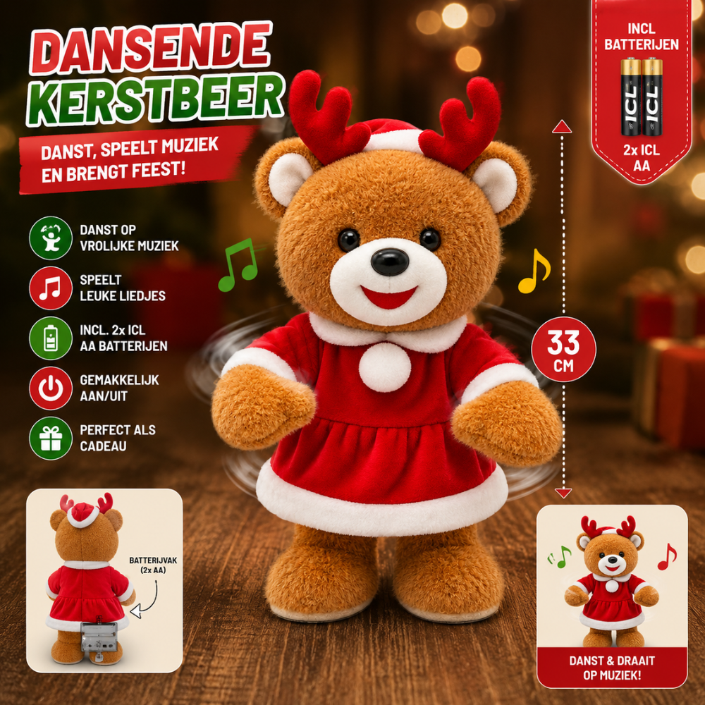 Zingende & Dansende Kerstbeer – Kerst - Man of Vrouw | Pluche | Incl. Batterijen