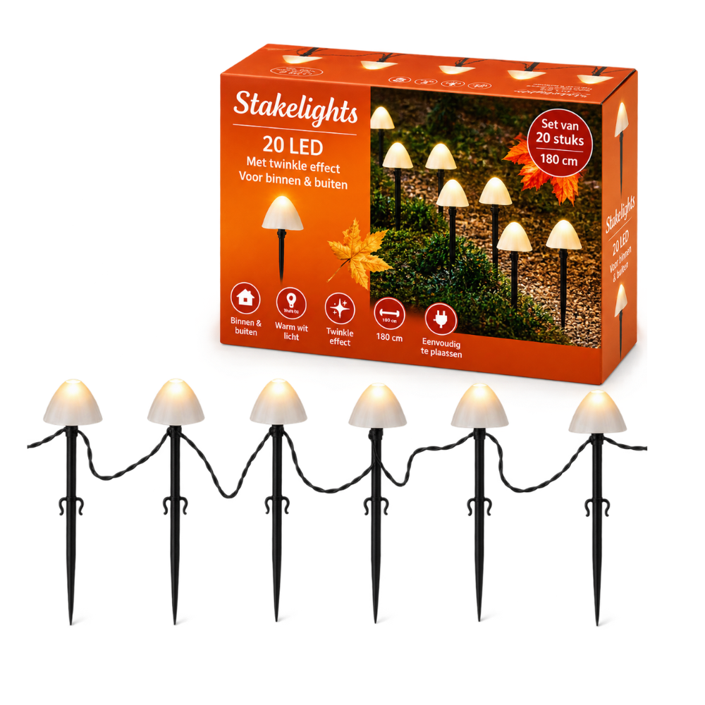 Paddenstoel LED Tuinverlichting – 20 Lampjes | 380 cm | IP44 | 8 Functies | Op Batterij