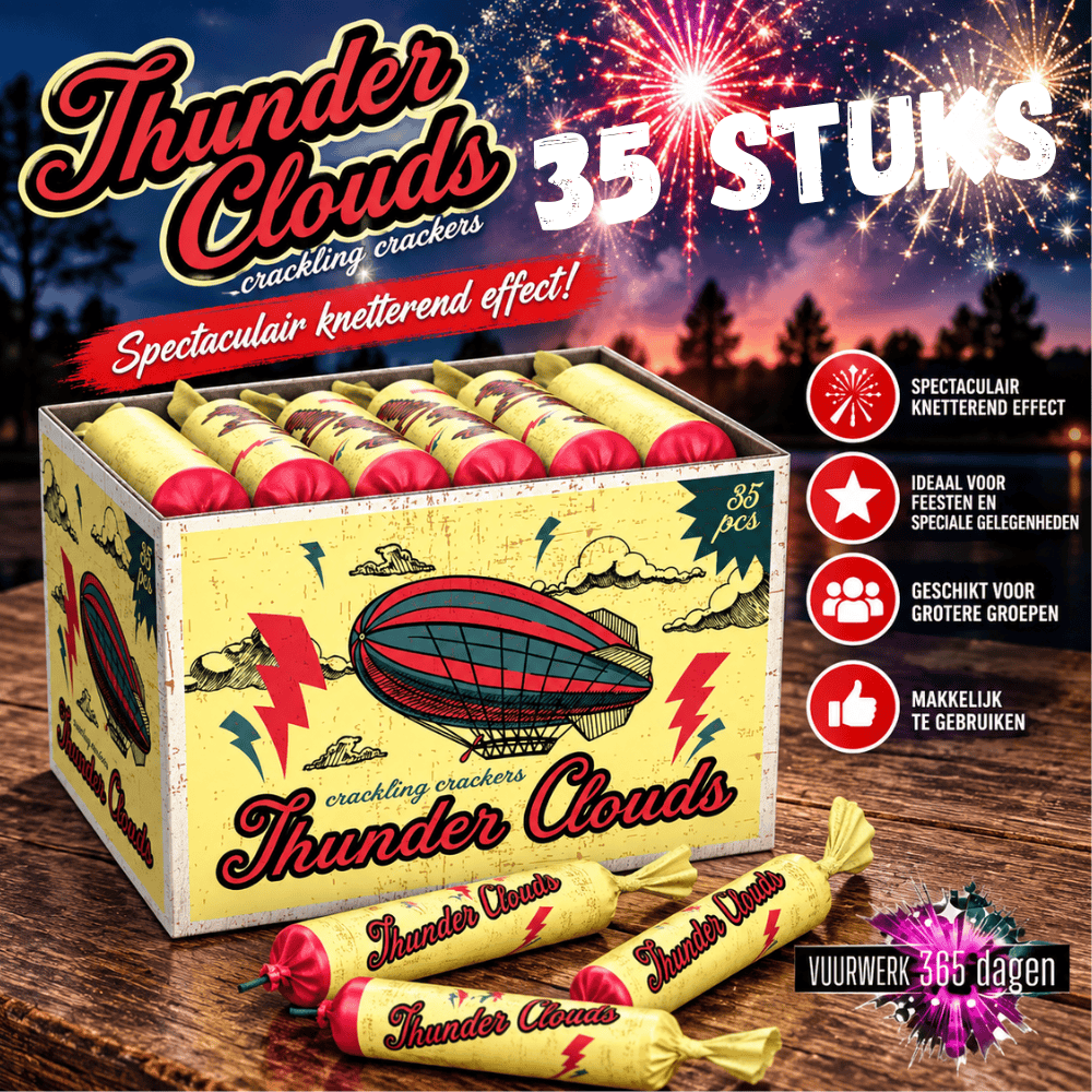 Thunder Clouds 35 – Donder Crackling Kanonslagen met Gekleurde Sterren | Cat 1 | Lesli