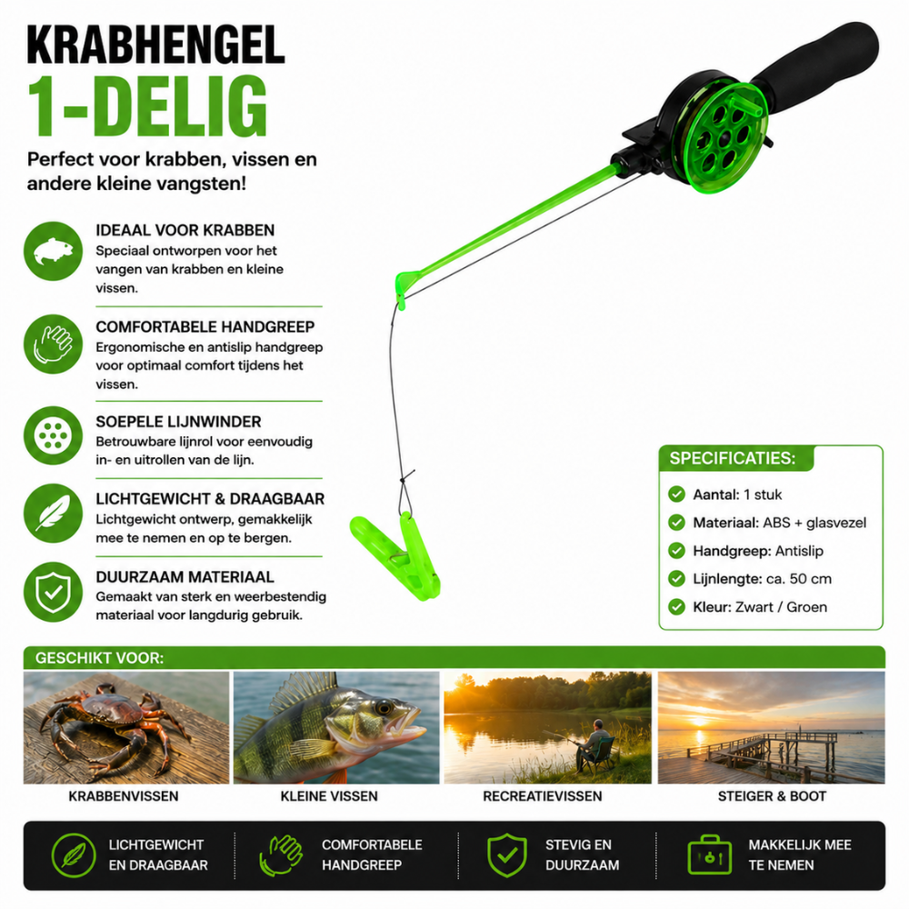 Benson Krabhengel 2 Stuks – Krabvishengel voor Kinderen – Krabben Vangen – Geschikt voor Strand, Pier, Haven & Steiger