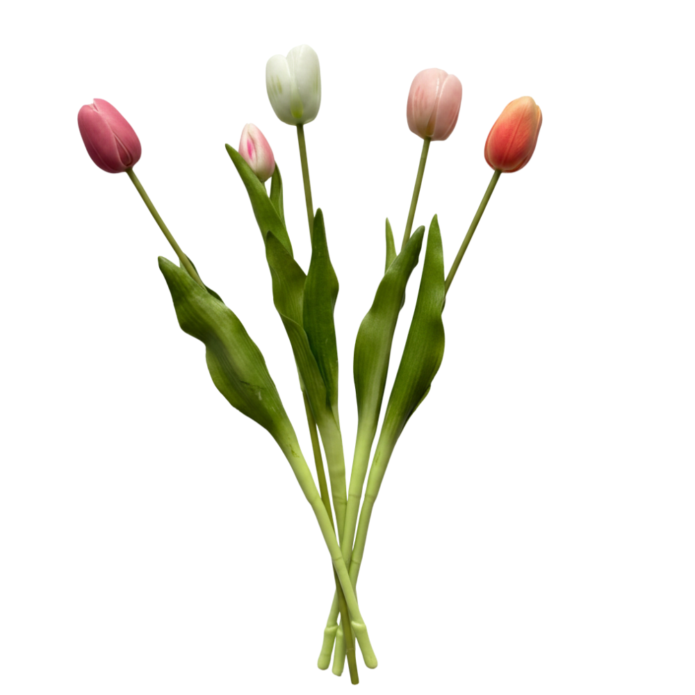 Kunst Tulpen  - Tulips - Mix kleuren Wit met Rose - Kunstbloemen - Kunst Tulpen - Kunst Boeket