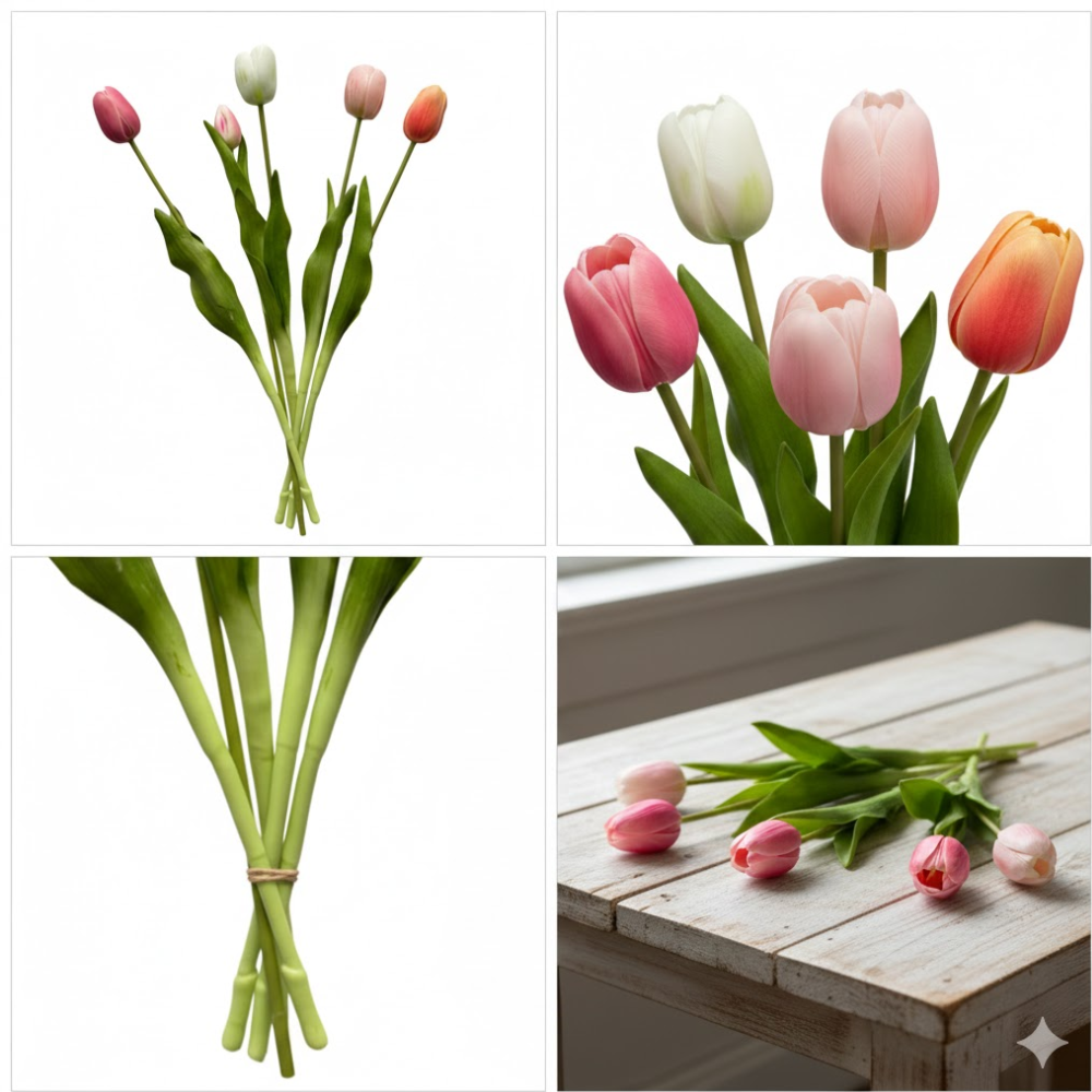 Kunst Tulpen  - Tulips - Mix kleuren Wit met Rose - Kunstbloemen - Kunst Tulpen - Kunst Boeket
