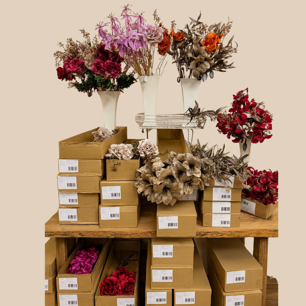 Kunst Bloem - Rosa Spray - Goude Tak - 81 cm Orange