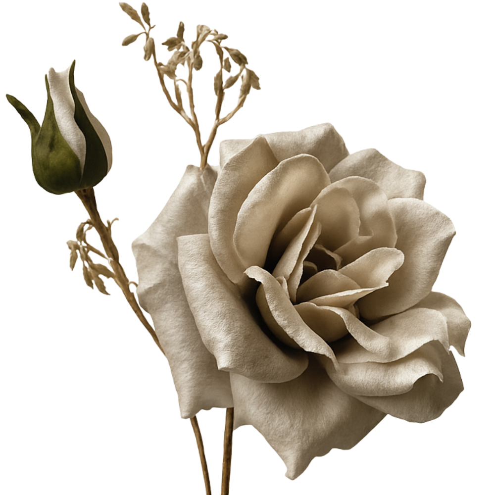 Kunst Bloem - Rosa Spray - Goude Tak - 81 cm  Ivory