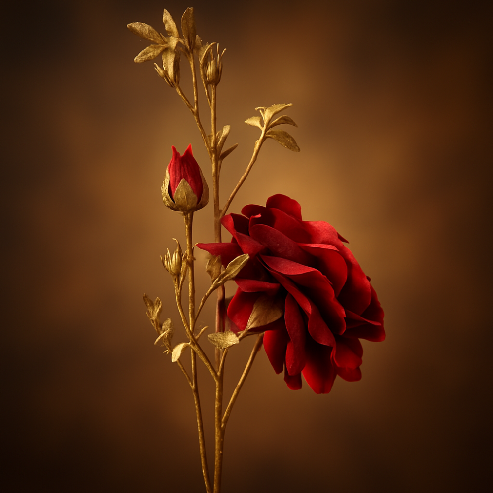 Kunst Bloem - Rosa Spray - Goude Tak - 81 cm  Red