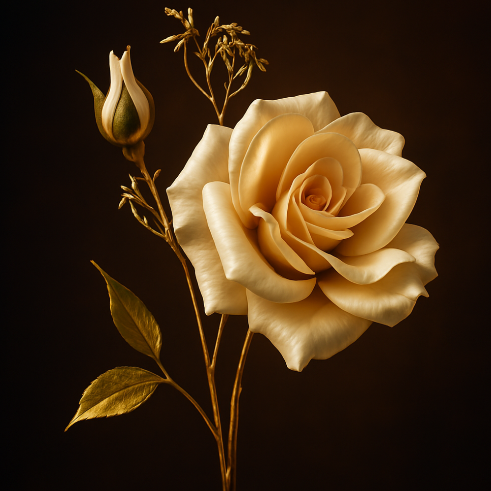 Kunst Bloem - Rosa Spray - Goude Tak - 81 cm  Ivory