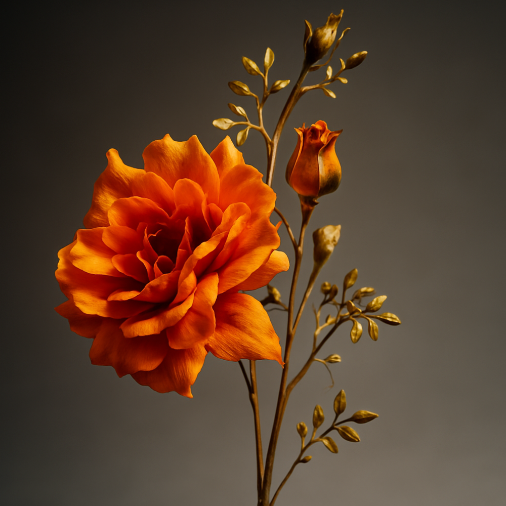 Kunst Bloem - Rosa Spray - Goude Tak - 81 cm Orange