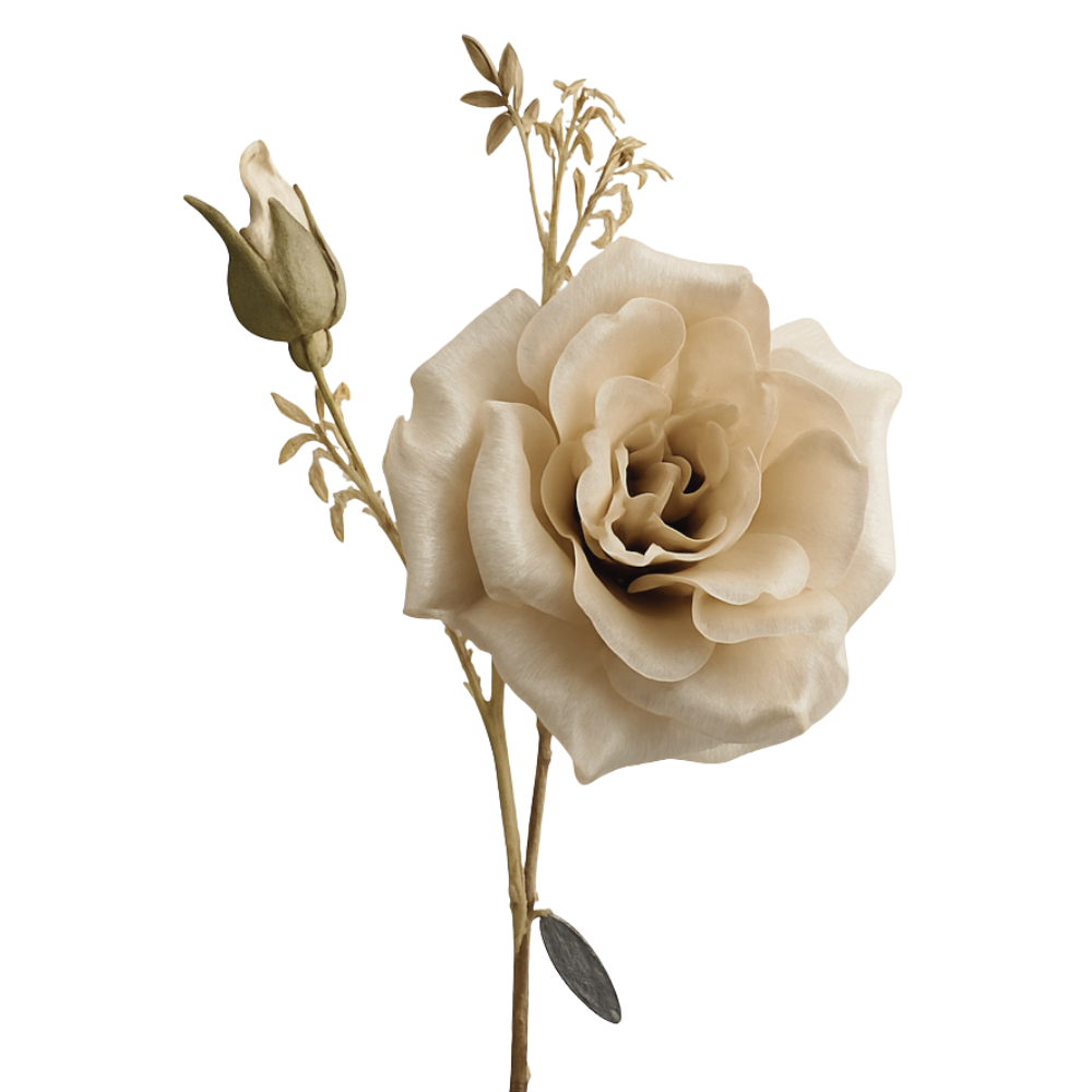 Kunst Bloem - Rosa Spray - Goude Tak - 81 cm  Ivory
