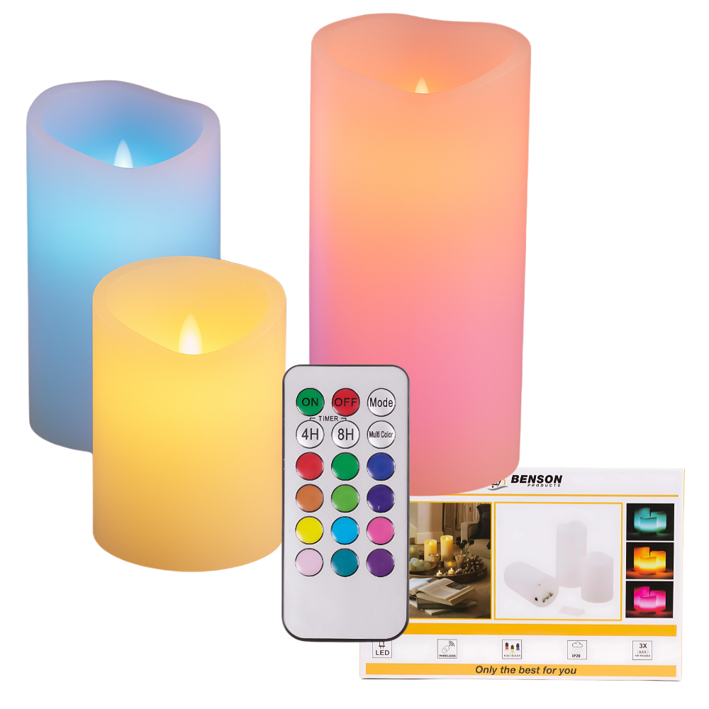 LED kaarsen met Afstandsbediening - set van 3 - 10/12.5/15cm