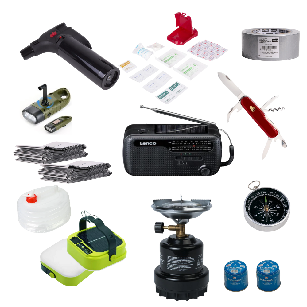 Noodpakket 2026 –  Set met Radio, Solar Lamp, EHBO, Zakmes, Watercontainer & Outdoor Essentials