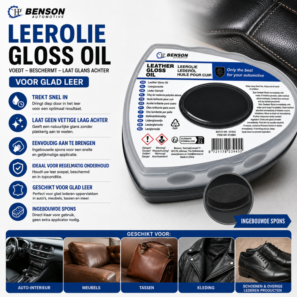 Leerolie met Ingebouwde Spons – Kleurloze Leerverzorging voor Glad Leer