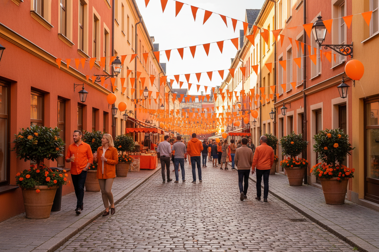 Party Flags PE Orange in oranje straat