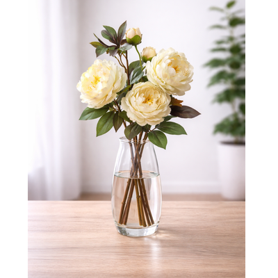 Kunstbloem Pioenroos - Wit/Crème - 68 cm hoog - Bloemdiameter 15 cm - Levensechte Zijden Bloem