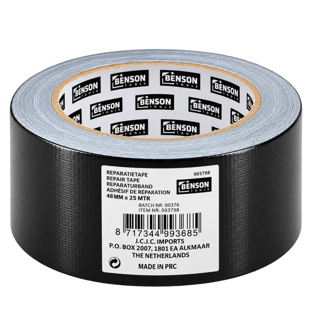 Benson Reparatietape Zwart 25 m × 48 mm – Pantsertape | Waterproof | Ducktape
