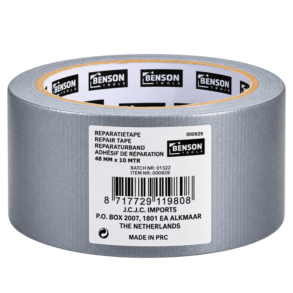 Benson Reparatietape Grijs 10 m × 50 mm – Multifunctionele Ducktape | Klussen & Reparatie