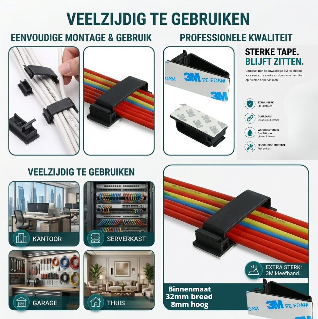 Kabelbinder  plat Zelfklevend per stuk