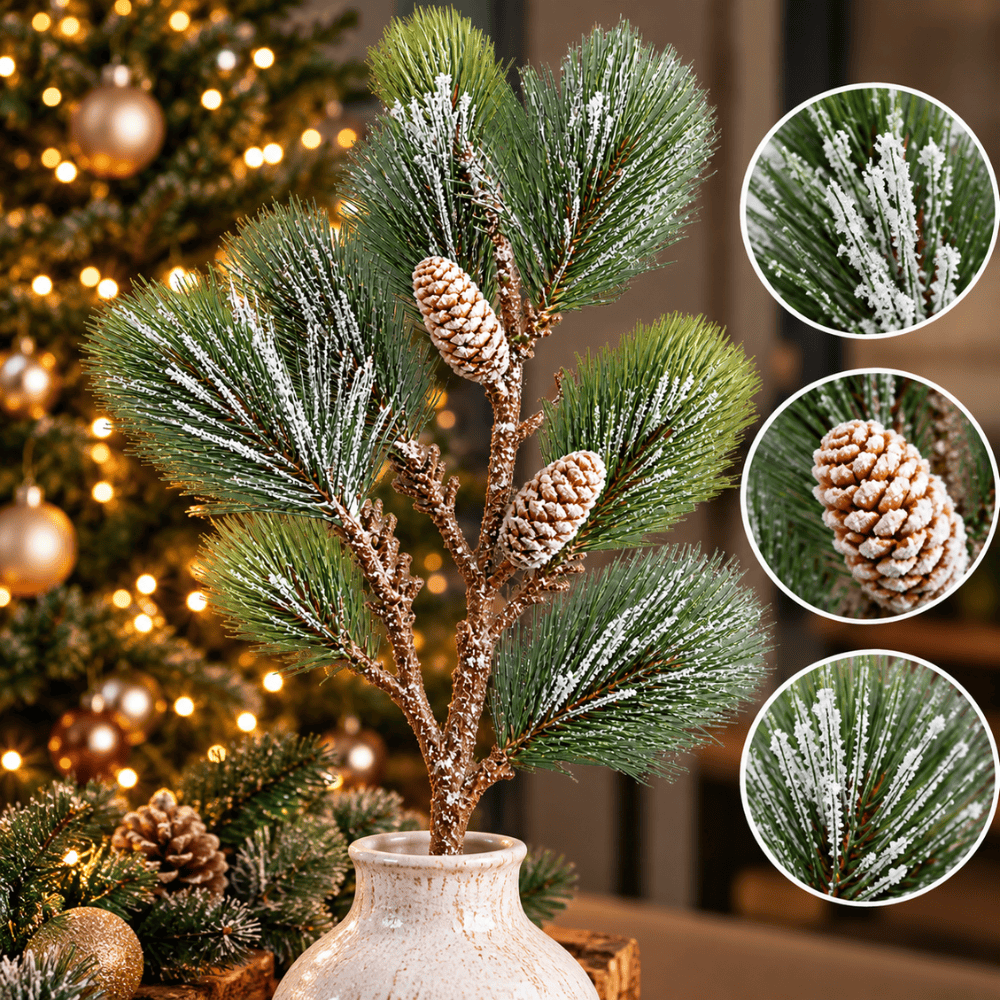 Kunstdennentak met Eikels & Sneeuw 97 cm – Winterdecoratie | Kerststuk, Vaas & Krans