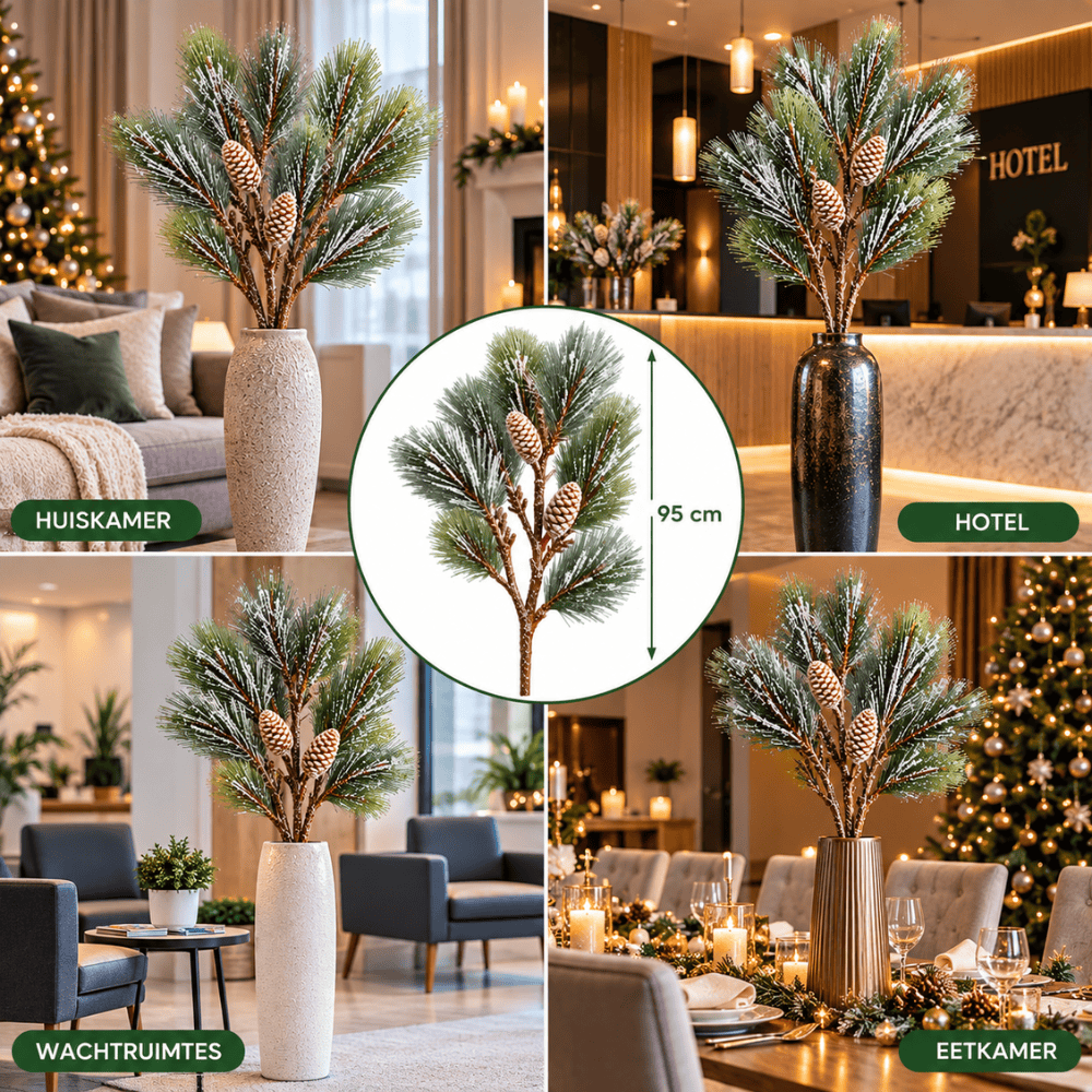 Kunstdennentak met Eikels & Sneeuw 97 cm – Winterdecoratie | Kerststuk, Vaas & Krans