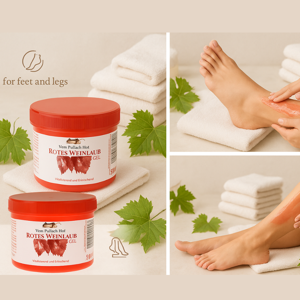 Pullach Hof Rode Wijnbladeren Gel 500 ml Revitaliseert vermoeide benen en voeten