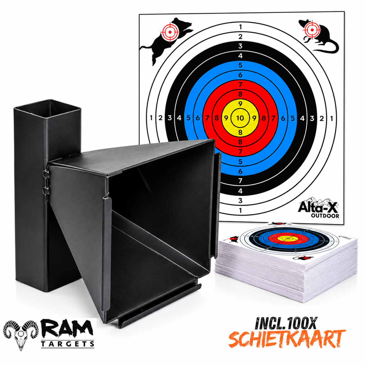 Alta-X Schietkast met 100 Schietkaarten 14×14 cm – Stalen Kogelvanger Classic Competitie