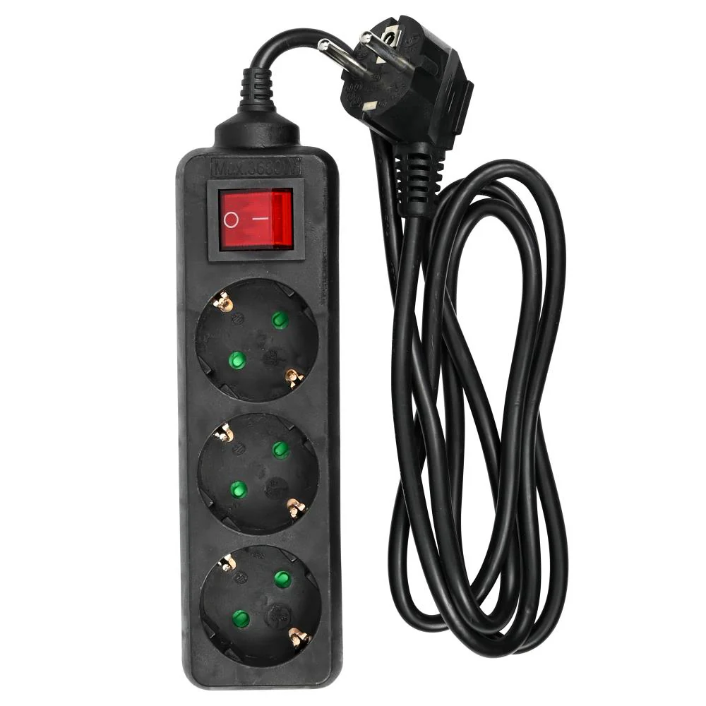 Stekkerdoos 3-voudig met Schakelaar – 1,5 meter – Zwart – Randaarde