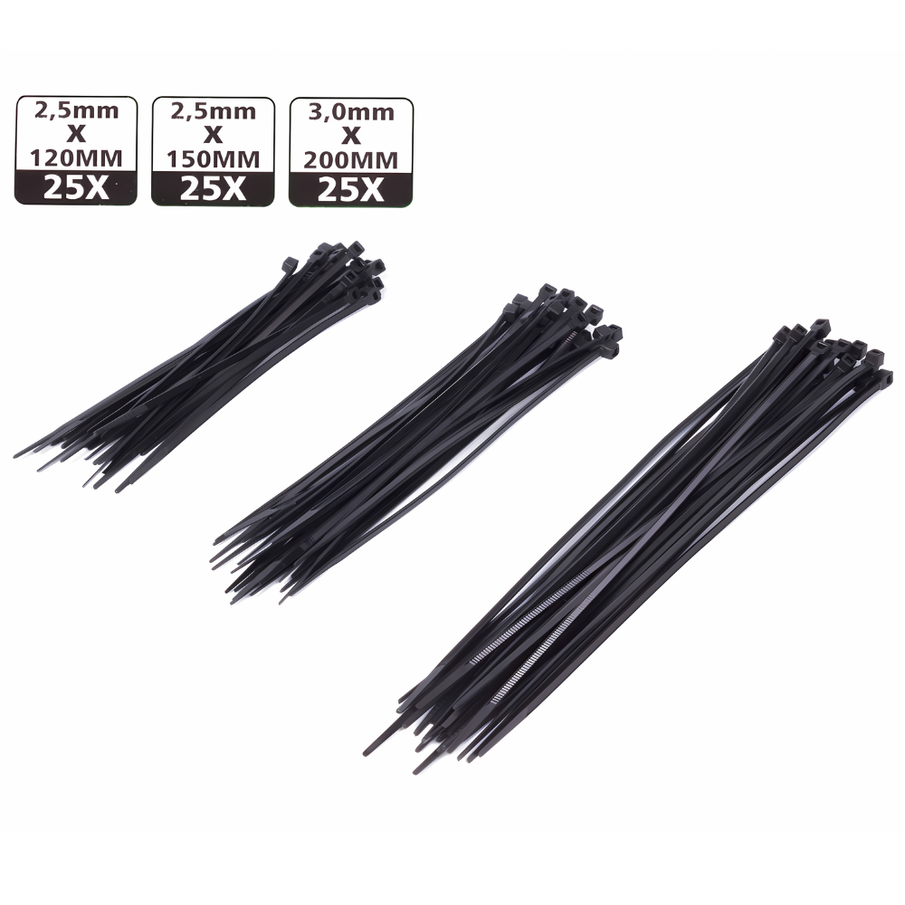 Hofftech Tie Rib Kabelbinders Set - Sterk en Duurzaam - 75 stuks - Zwart