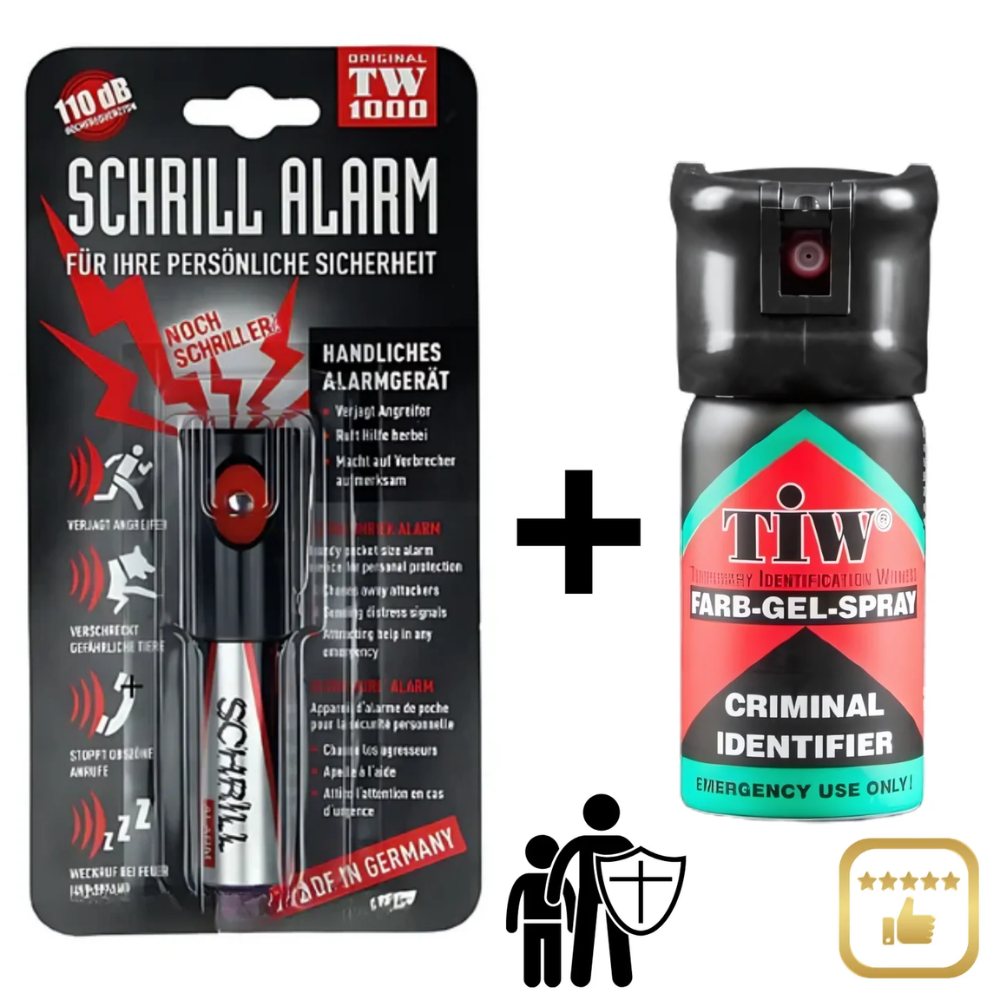 Security Identificatie Spray + TW 1000 - Schrill Alarm - Persoonlijk Alarm - Zelfverdediging