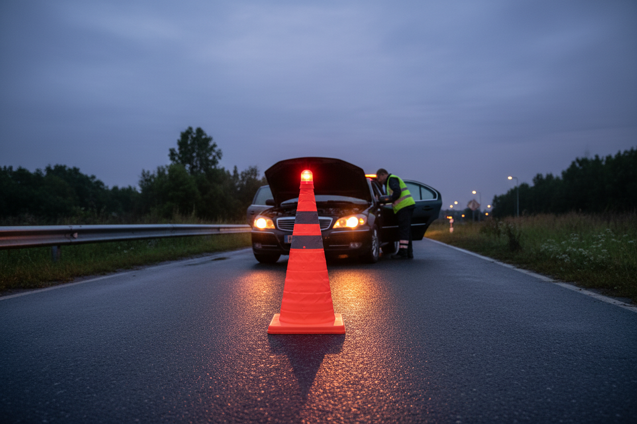 Veiligheidspion in gebruik op de weg