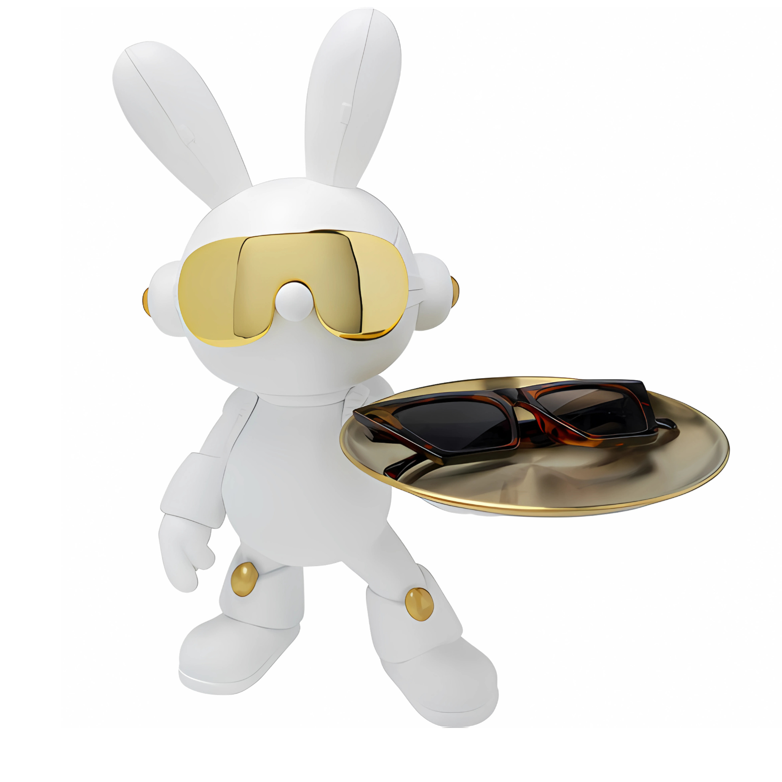 Cool Bunny Tray - Decoratiefiguur- Sleutel - Telefoon Schaal - 27 cm groot - Polyhars en gelakt staal