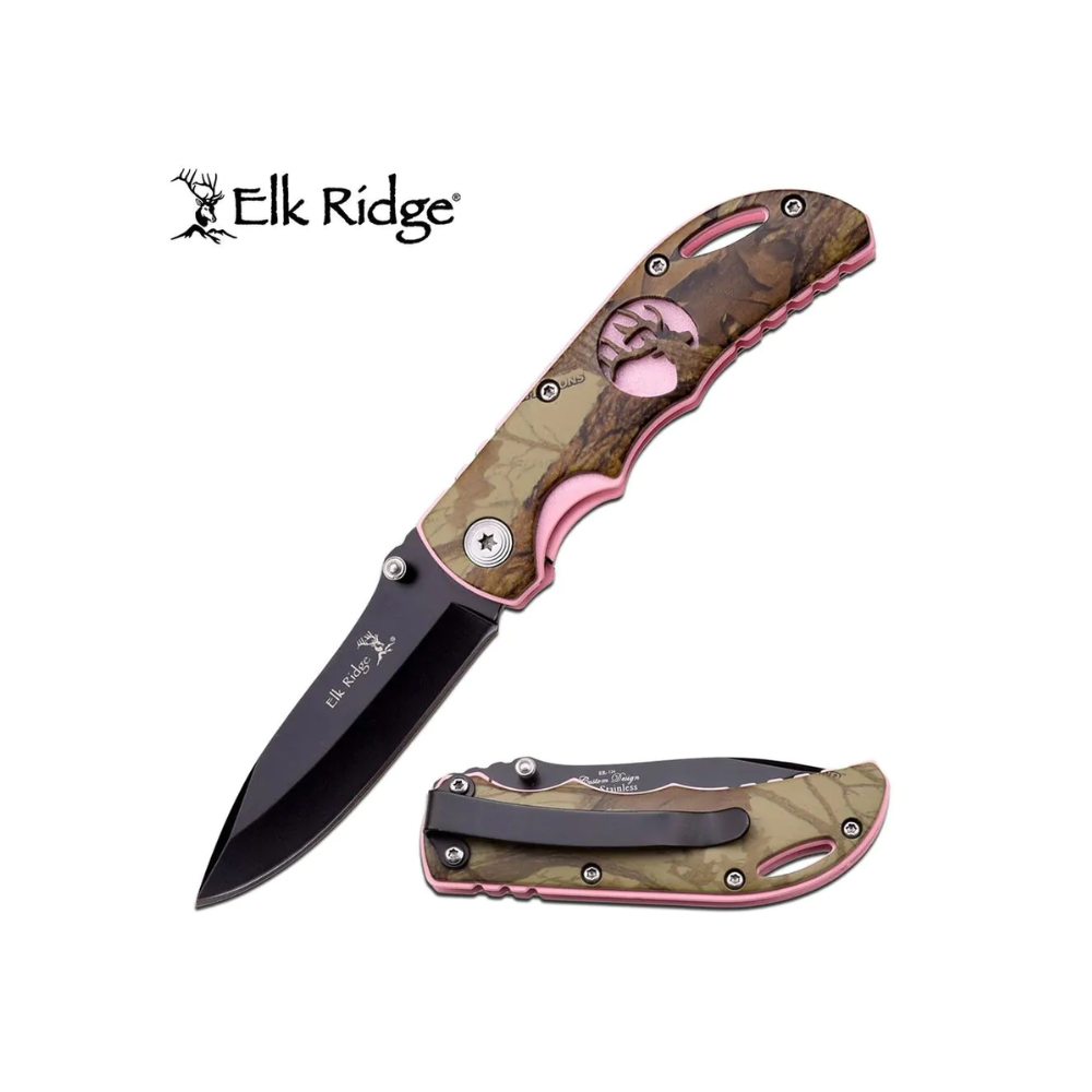 Elk ridge zakmes Roze-camo