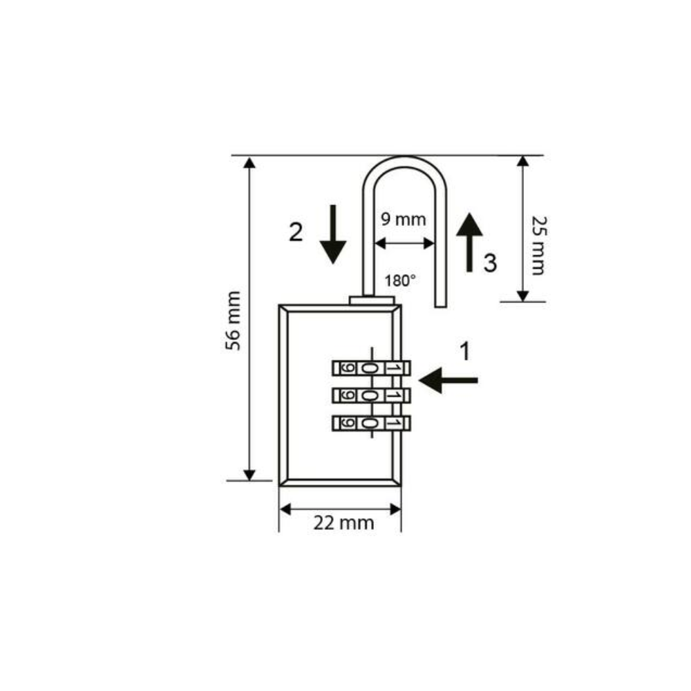 Hang- Cijferslot 22 mm Messing