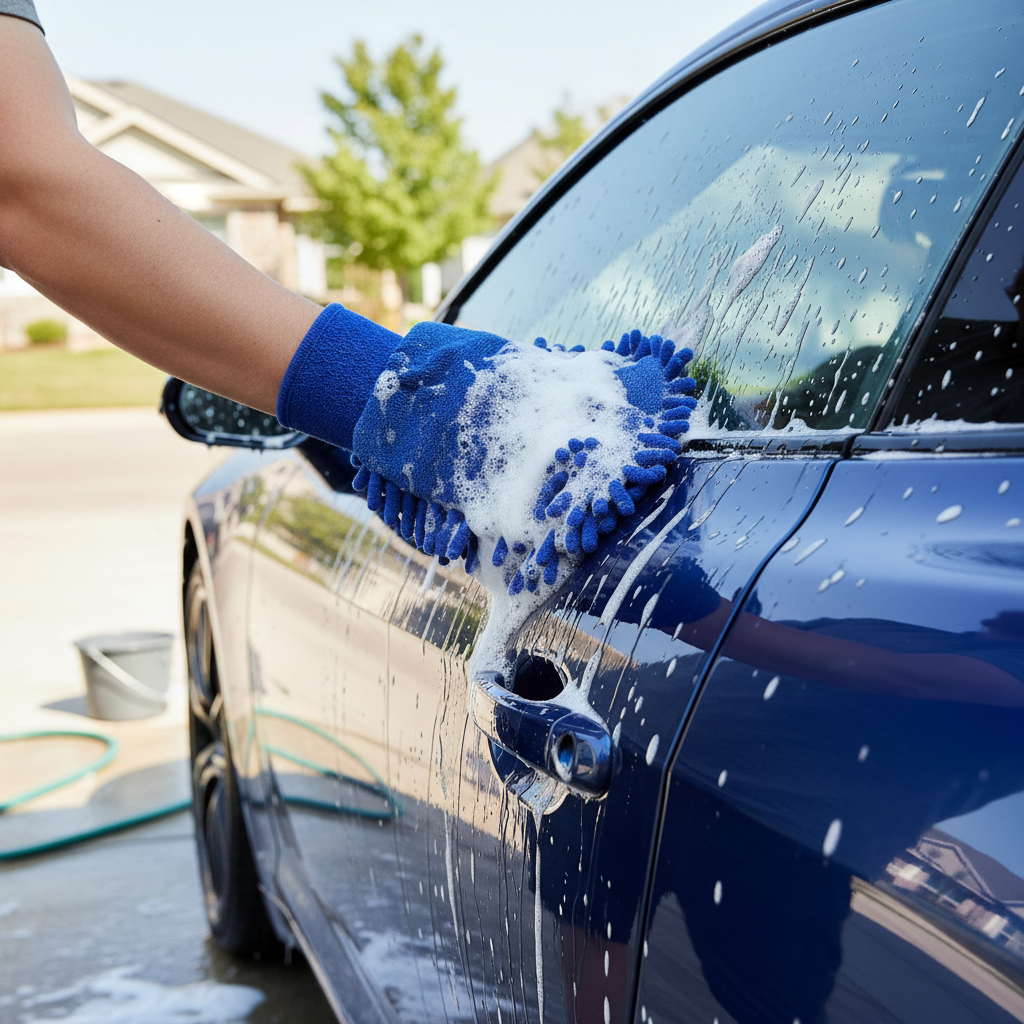 Washandschoen in gebruik