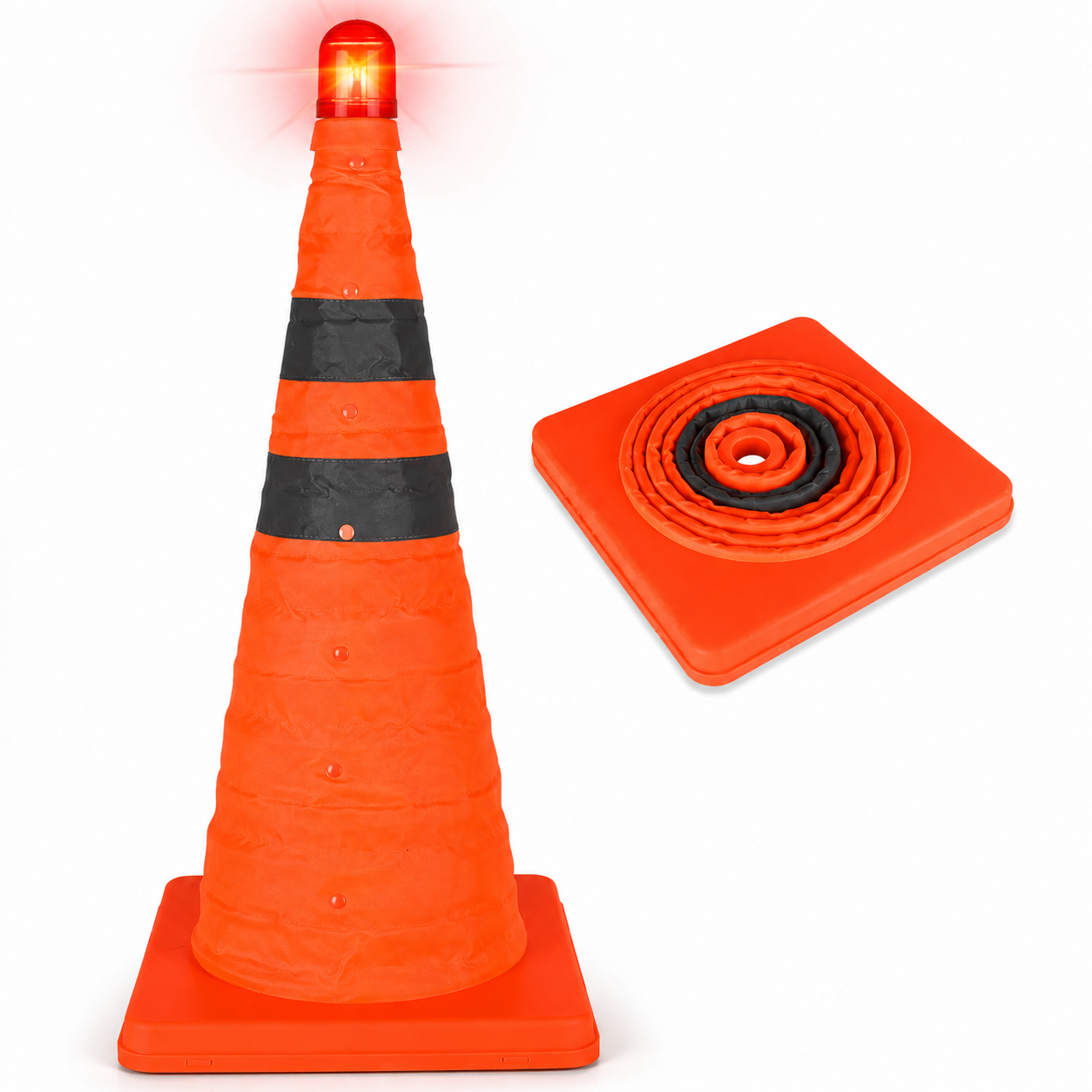 Veiligheidspion 50 cm met LED & Reflecterende Strepen – CE-gekeurd | Inclusief Opbergtas